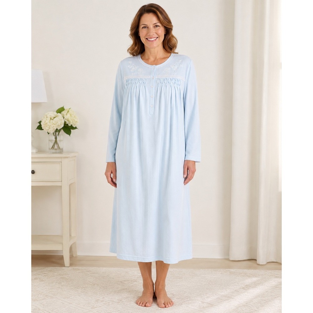 Miss Elaine NEW Womens 2X Nightgown Blue Cuddleknit Embroidered Pastel Comfort